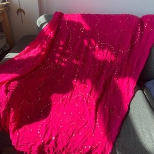 Embroidered hot pink Sarong with mirrored sequins